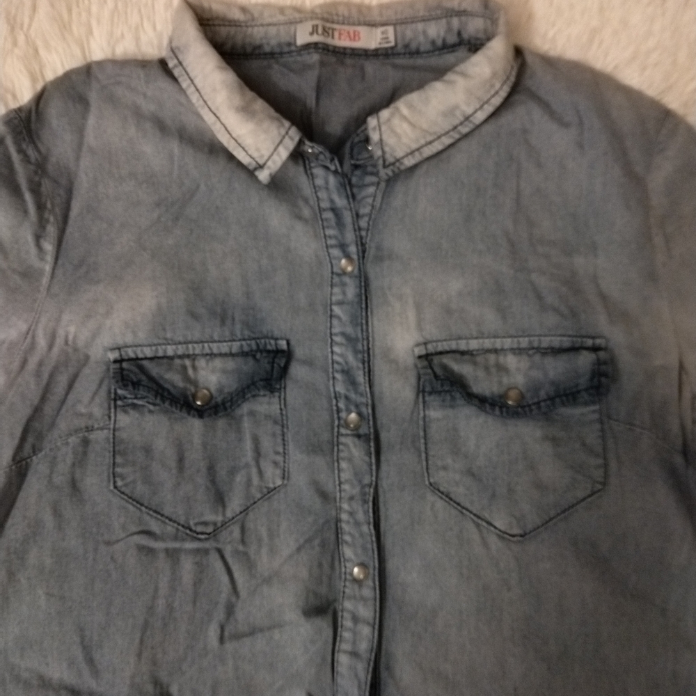 🎉HP🎉 JustFab Women's Ombré Blue Denim Shirt Dress - Picture 4 of 6